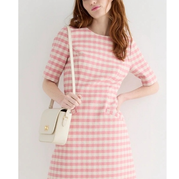 J. Crew Gingham Mini Dress in Pink and White - Picture 1 of 8